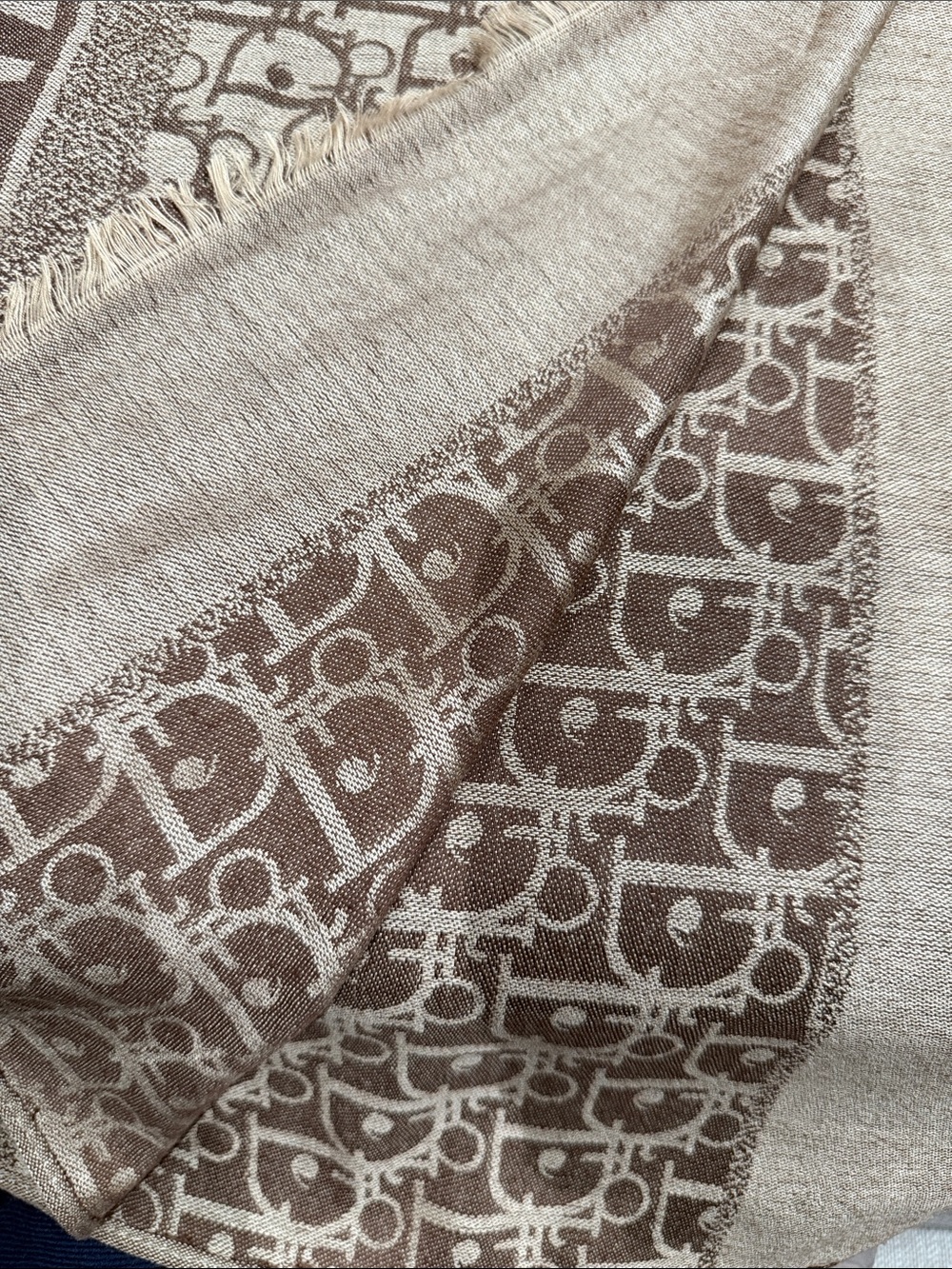 Jacquard Scarf in Brown and Cream - Picture 3 of 4
